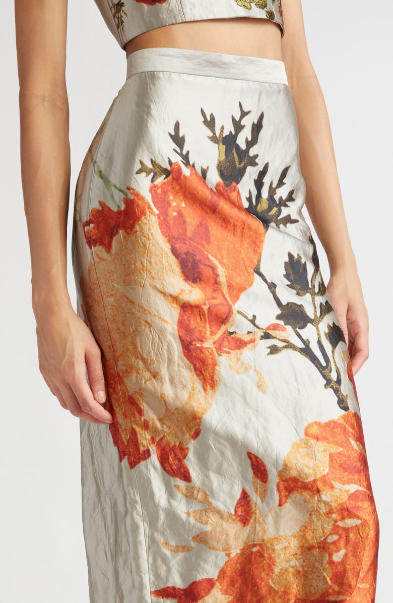 Erdem Floral Metallic Textured Satin Midi Skirt, Alternate, color,