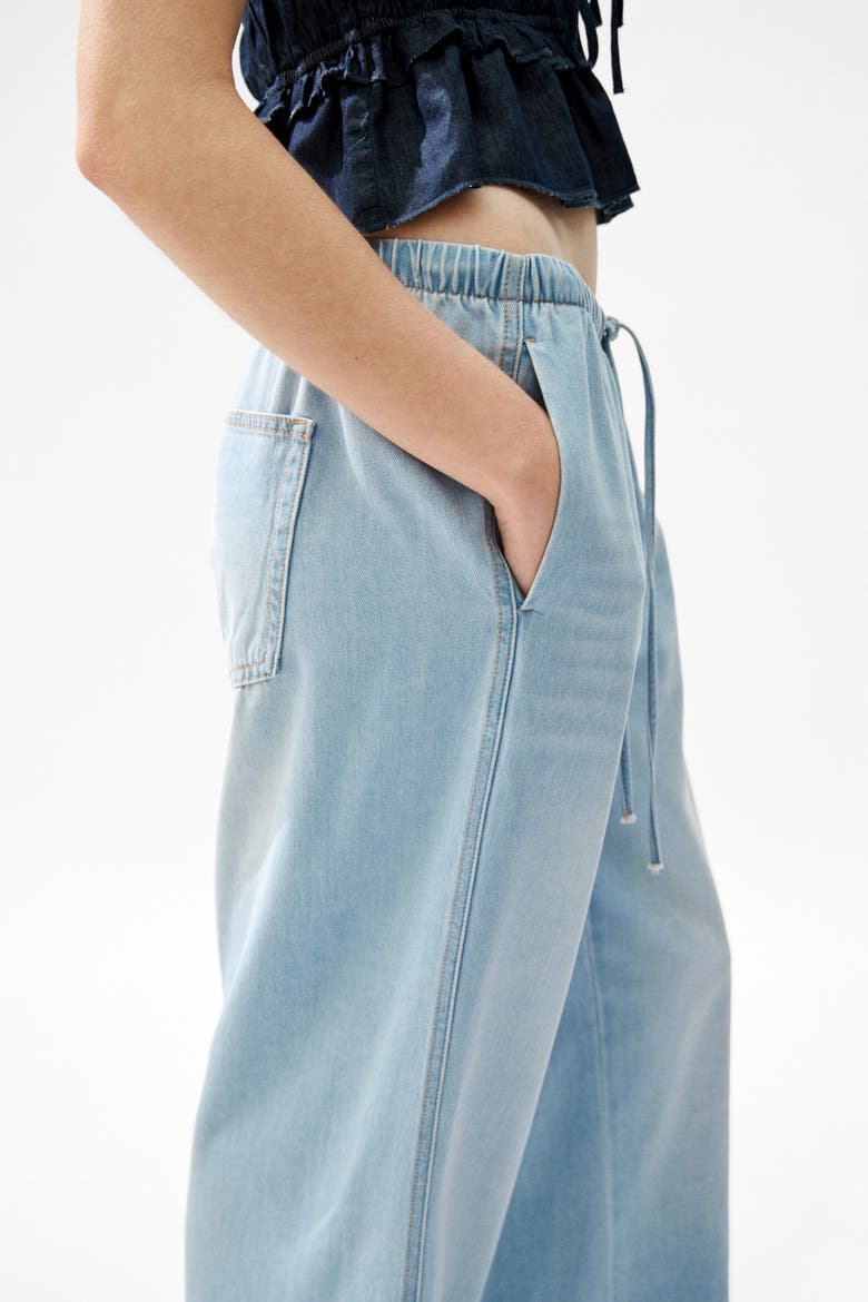 Denim Drawstring Trousers, Alternate, color, Light denim blue