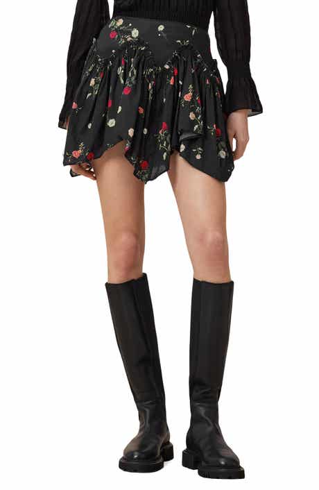 AllSaints Delilah Floral Cotton Asymmetric Miniskirt