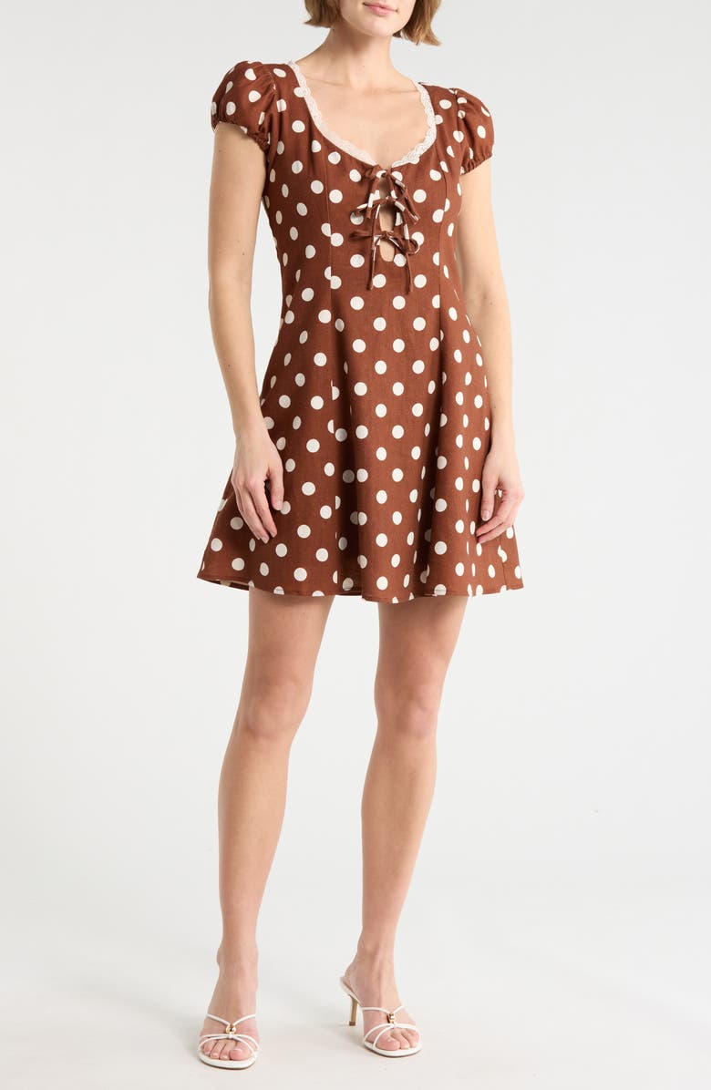 WAYF Linen Blend Minidress, Main, color, Redwood Polka Dot