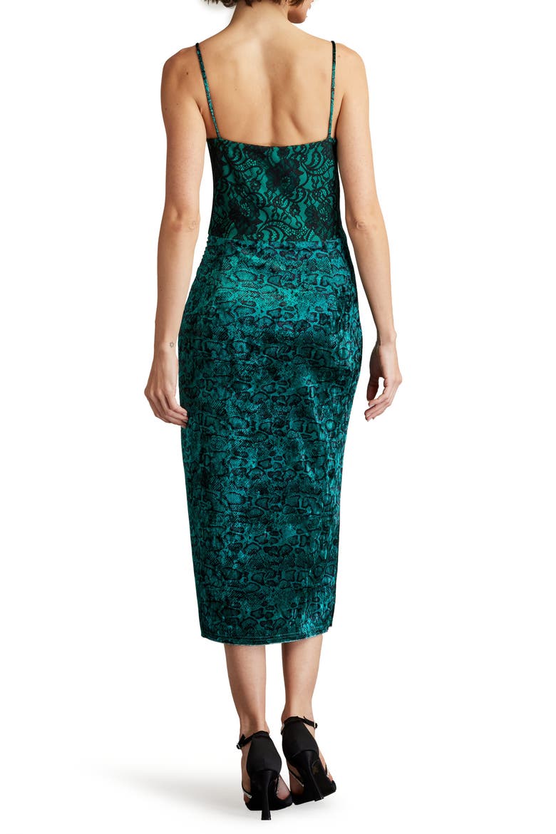 Snakeskin Print Ruched Midi Cocktail Dress, Alternate, color, EMERALD/ BLACK