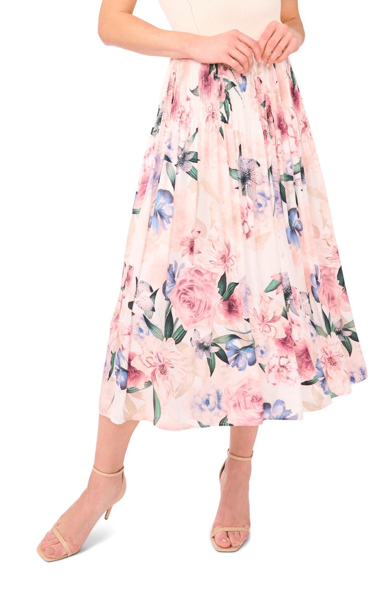 Aria Floral Pleated Skirt, Main, color, VANILLA ICE
