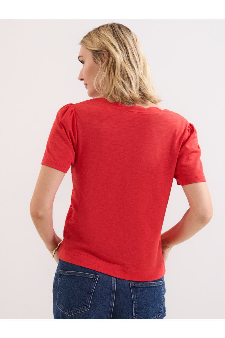 Freya Scallop V-Neck T-Shirt, Alternate, color, Red