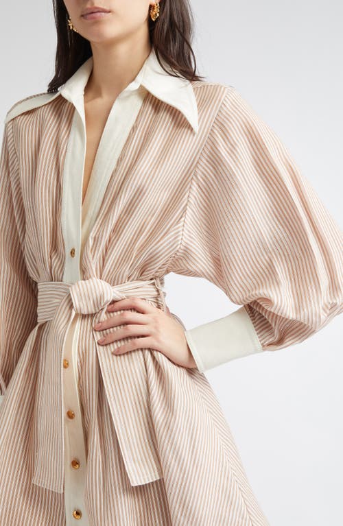 Zimmermann Hypnotic Tuck Belted Mini Shirt Dress In Neutral