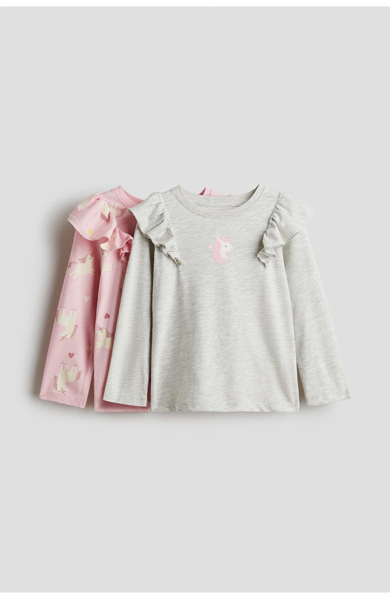 H&M 2-pack Printed Jersey Tops, Main, color, Pink/Unicorns