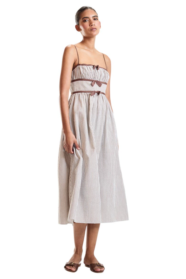 Seersucker Midi Dress, Alternate, color, Brown Pinstripe
