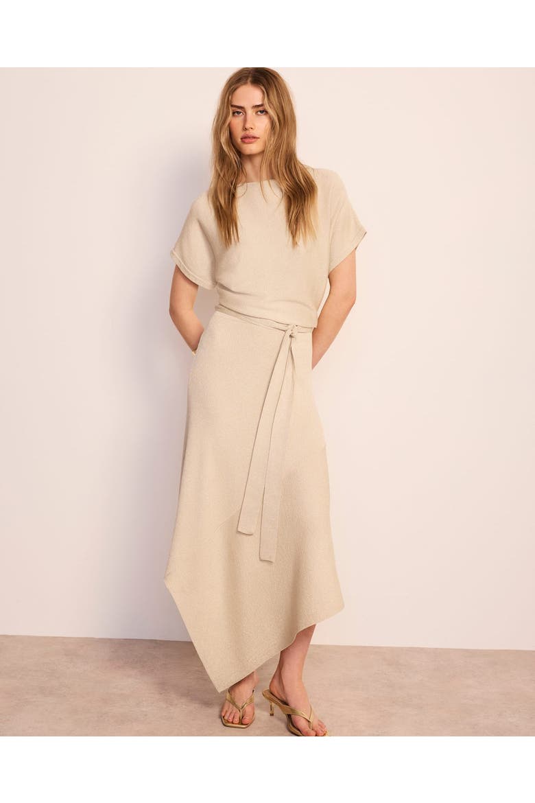 Metallic Asymmetric Knit Midi Dress, Alternate, color, Stone