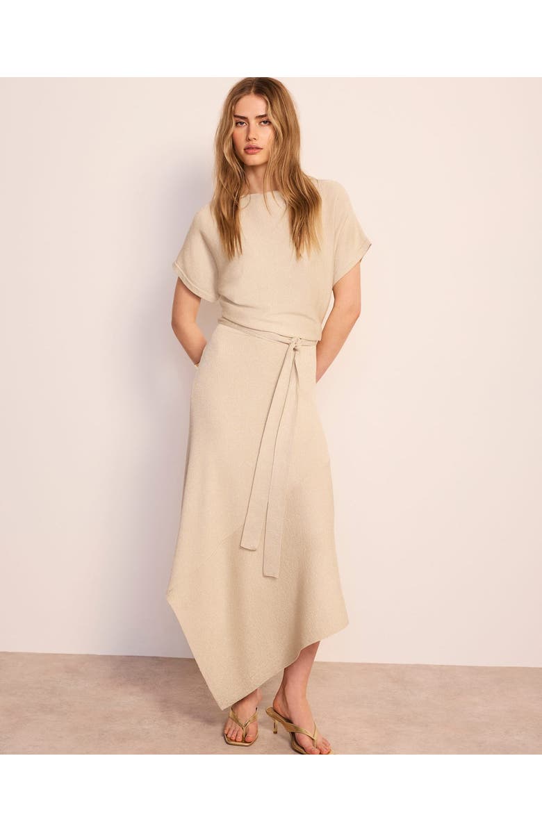 MINT VELVET Metallic Asymmetric Knit Midi Dress, Alternate, color, Stone