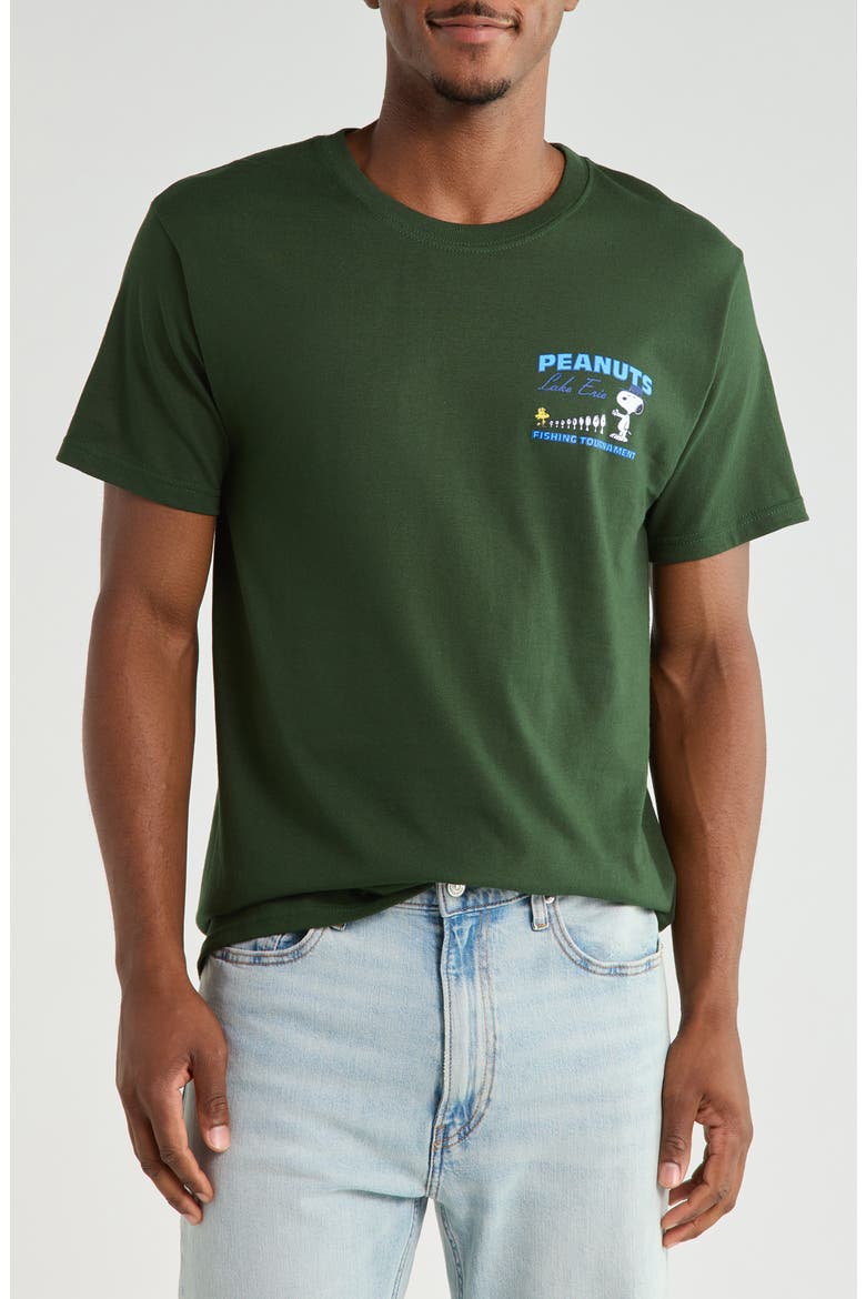 Peanuts® Fishing Graphic T-Shirt, Main, color, FOREST GREEN