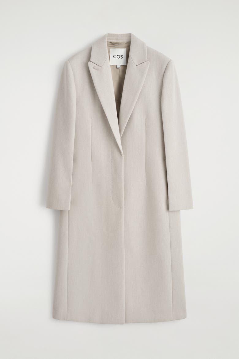 Tailored Wool-Twill Long Coat, Alternate, color, LIGHT BEIGE