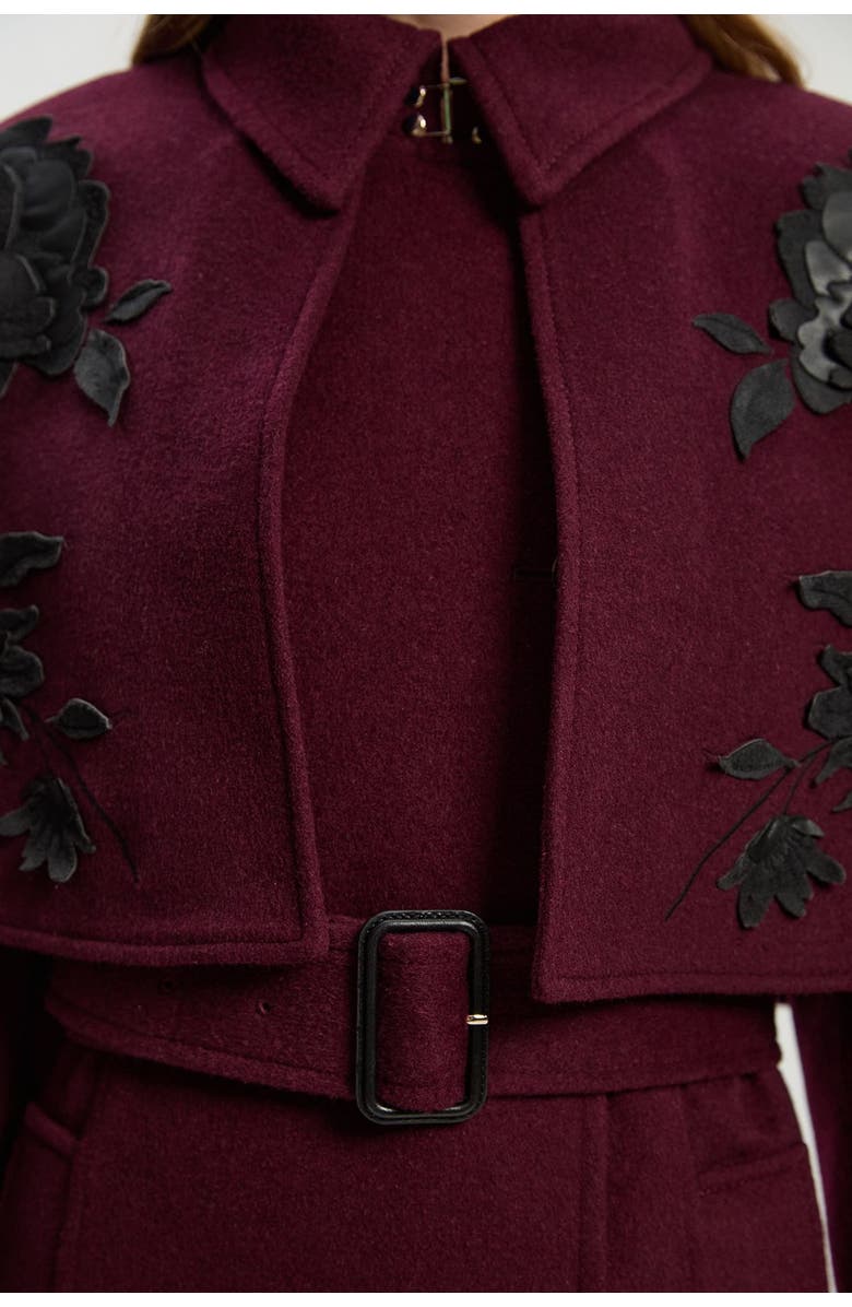 Karen Millen Tailored Funnel-Neck Cape Midi Coat, Alternate, color, Burgundy