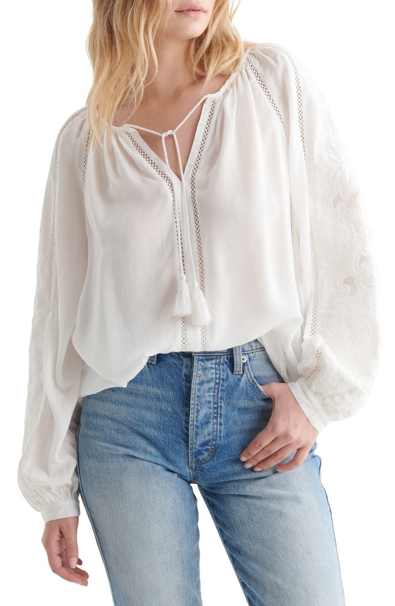 Lucky Brand Cutwork Peasant Blouse, Main, color, 