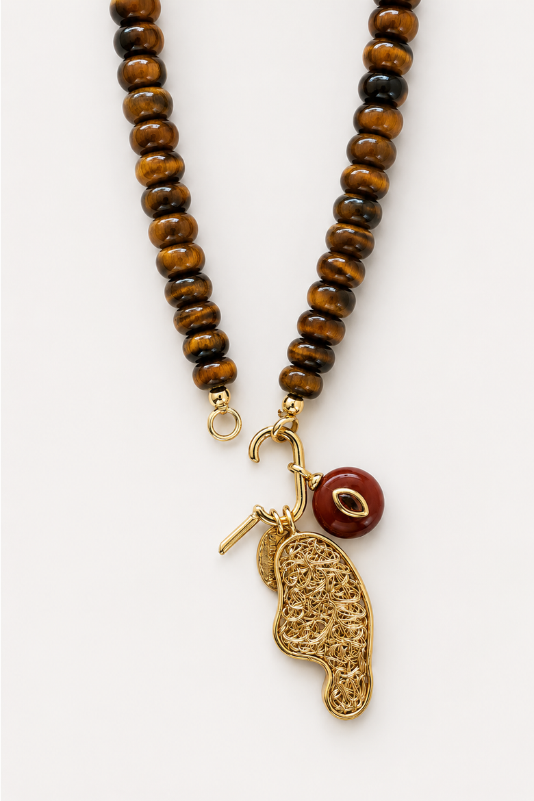 Golden Beaded Necklace, Alternate, color, Browm