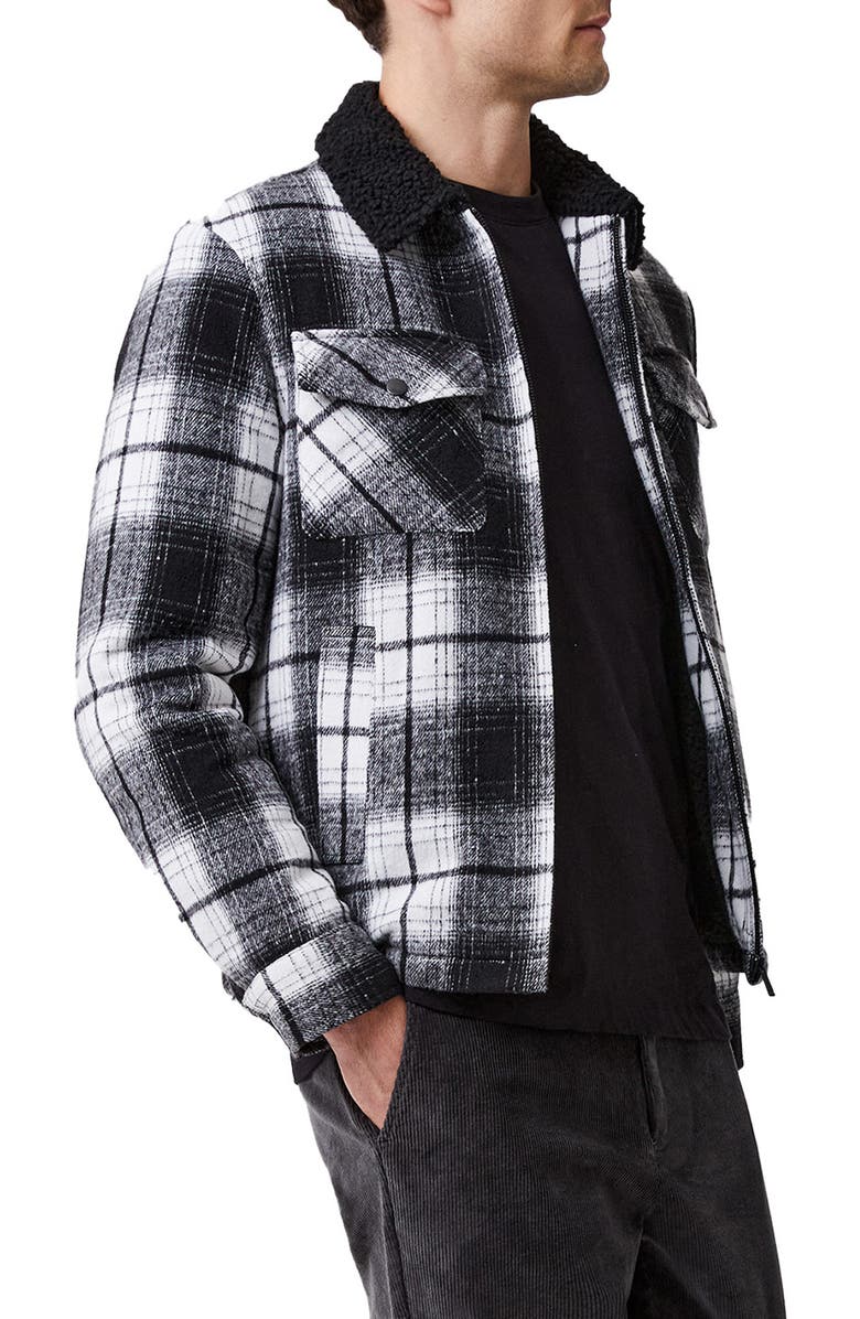 French Connection Plaid Water Resistant High Pile Fleece Collar Jacket, Alternate, color, 