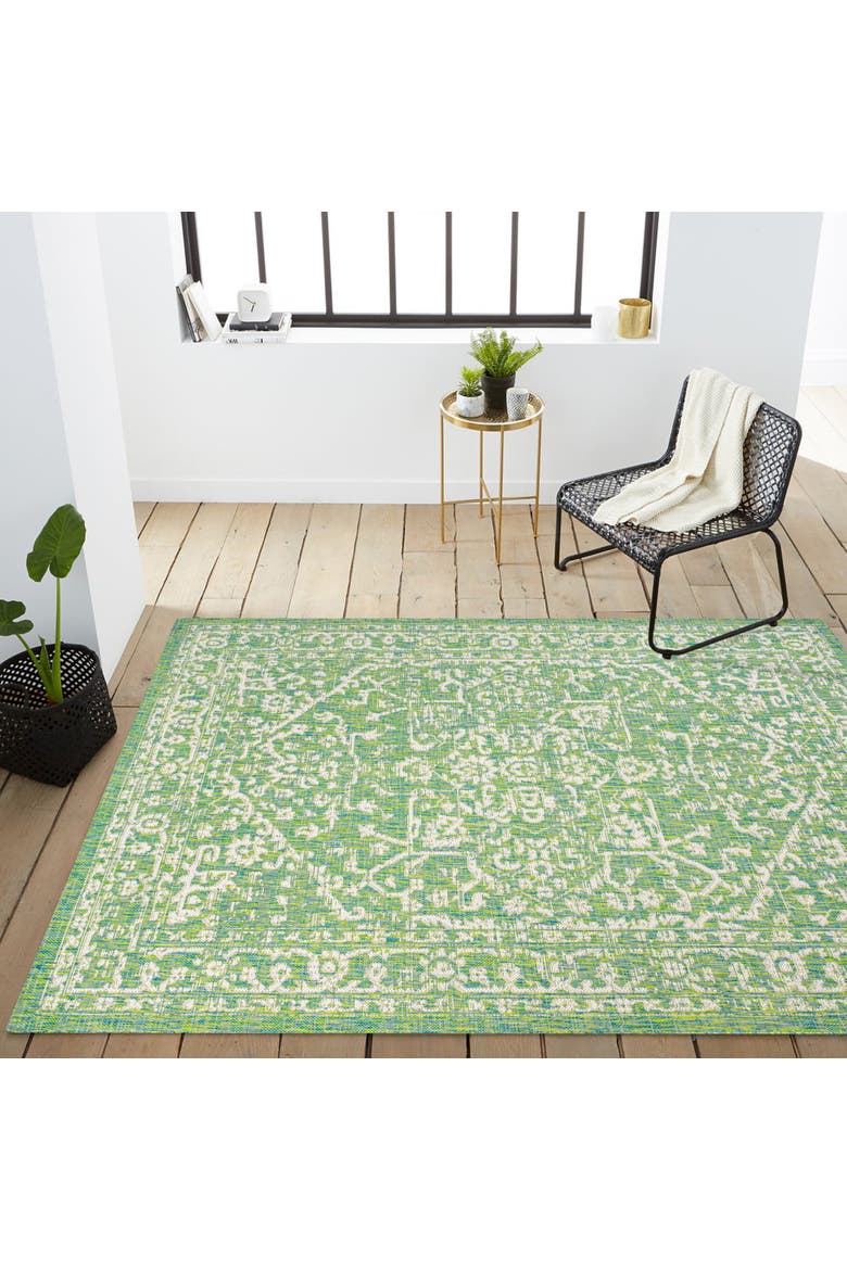 Malta Bohemian Medallion Textured Weave Indoor/Outdoor Area Rug, Alternate, color, Cream/Green