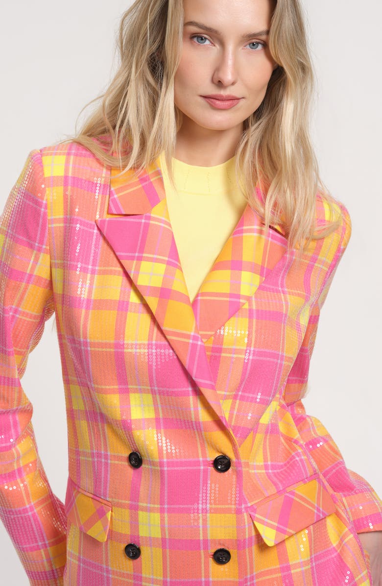 Isaac Mizrahi New York Sequin Plaid Double Breasted Blazer, Alternate, color, 