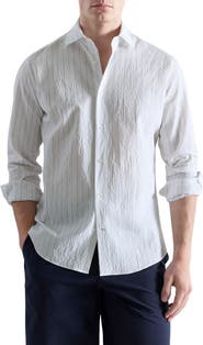 MANGO Textured Pinstripe Button-Up Shirt