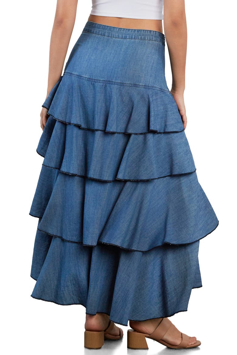 Petal Tiered Denim Maxi Skirt, Alternate, color, RESORT DENIM