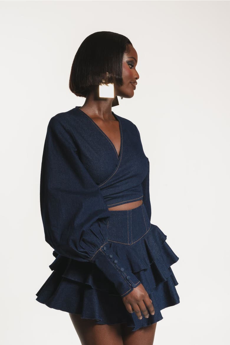 Denim Dana Wrap top, Alternate, color, Blue