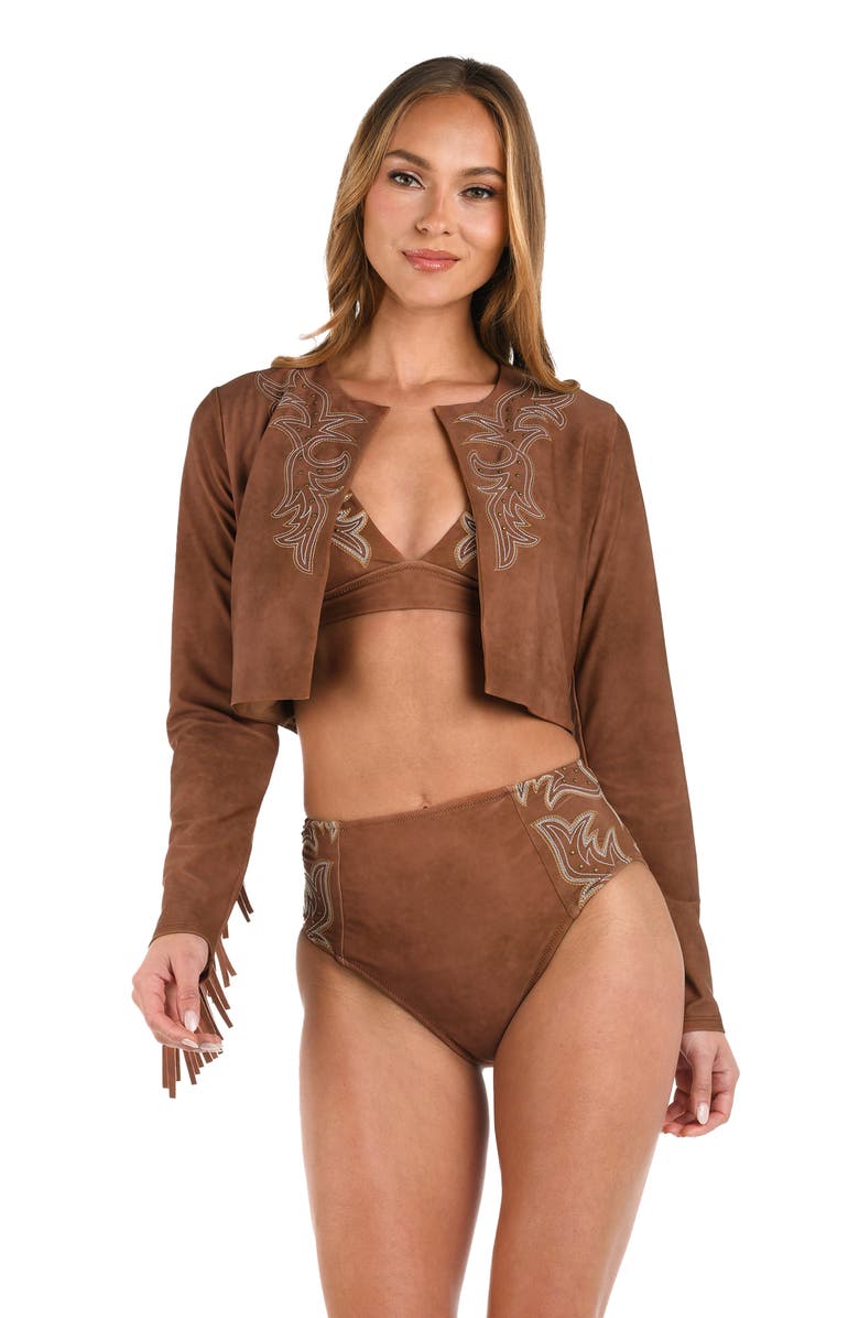 L'AGENCE Adeline Bolero Crop Cover-Up Jacket, Alternate, color, Bronze