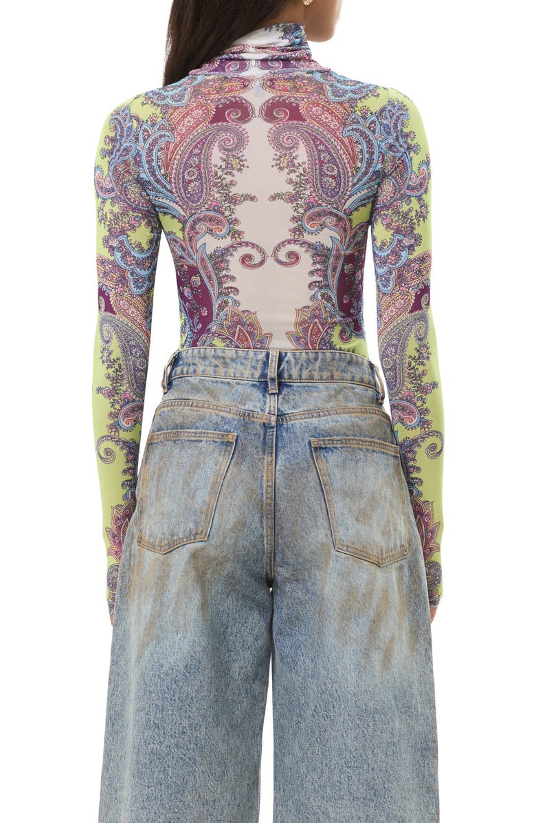 AFRM Zadie Turtleneck Printed Mesh Top, Alternate, color, Citrus Paisley