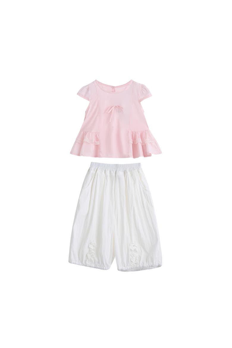 Lace Bow Short Set, Main, color, Pink