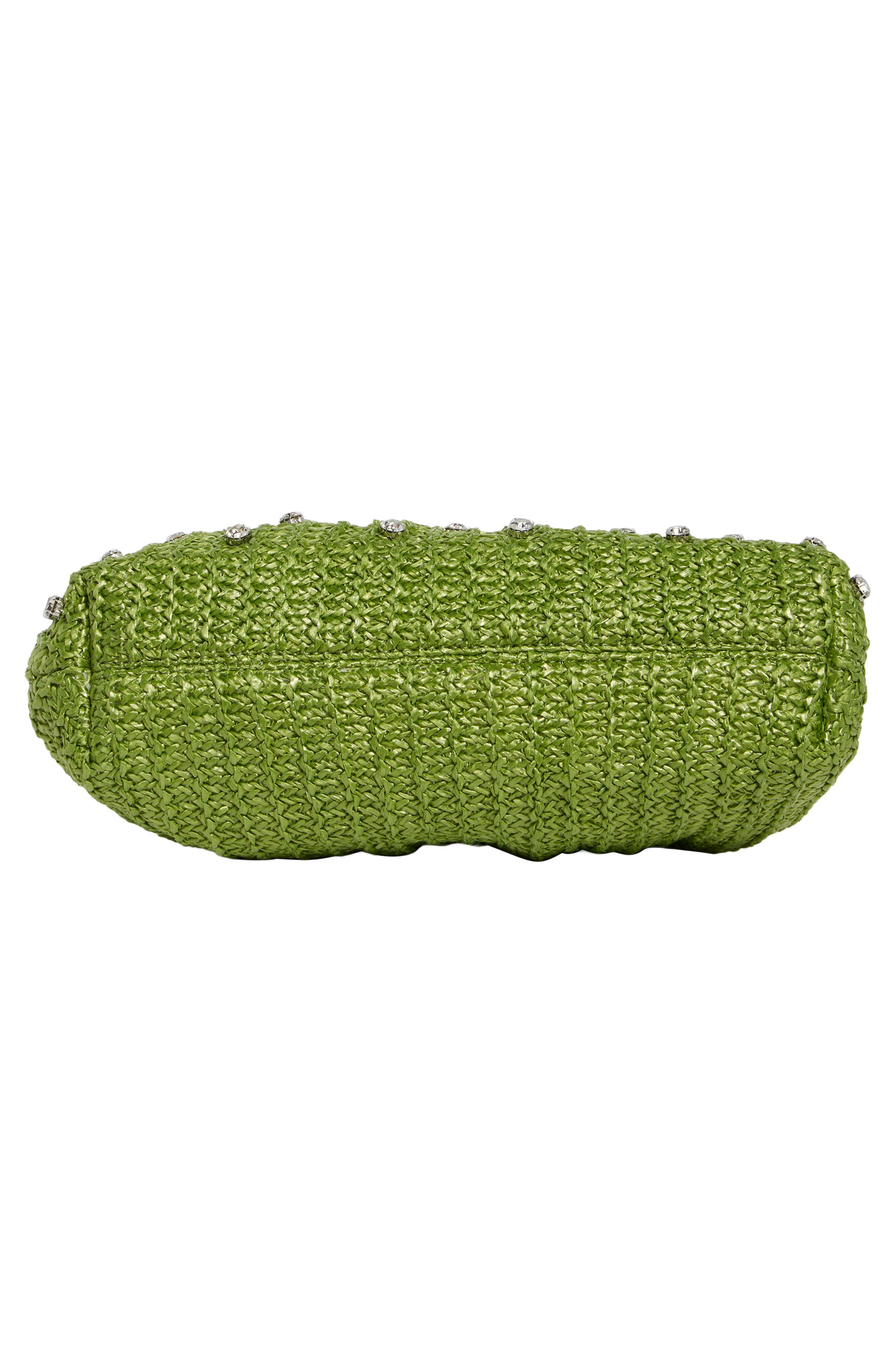 Jessica McClintock Violetta Rhinestone Studded Straw Frame Clutch, Alternate, color, Green