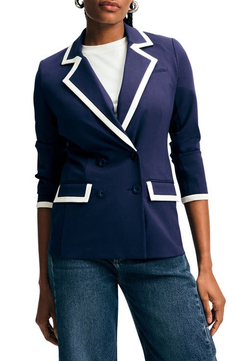 Ponte Knit Double Breasted Blazer