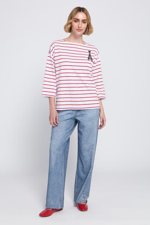Elle Collection Striped Tee With Graphic Top In Multi