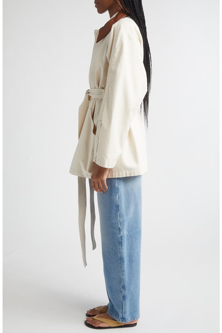 Sweep Belted Denim Jacket with Denim Collar, Alternate, color, BUFF WASH