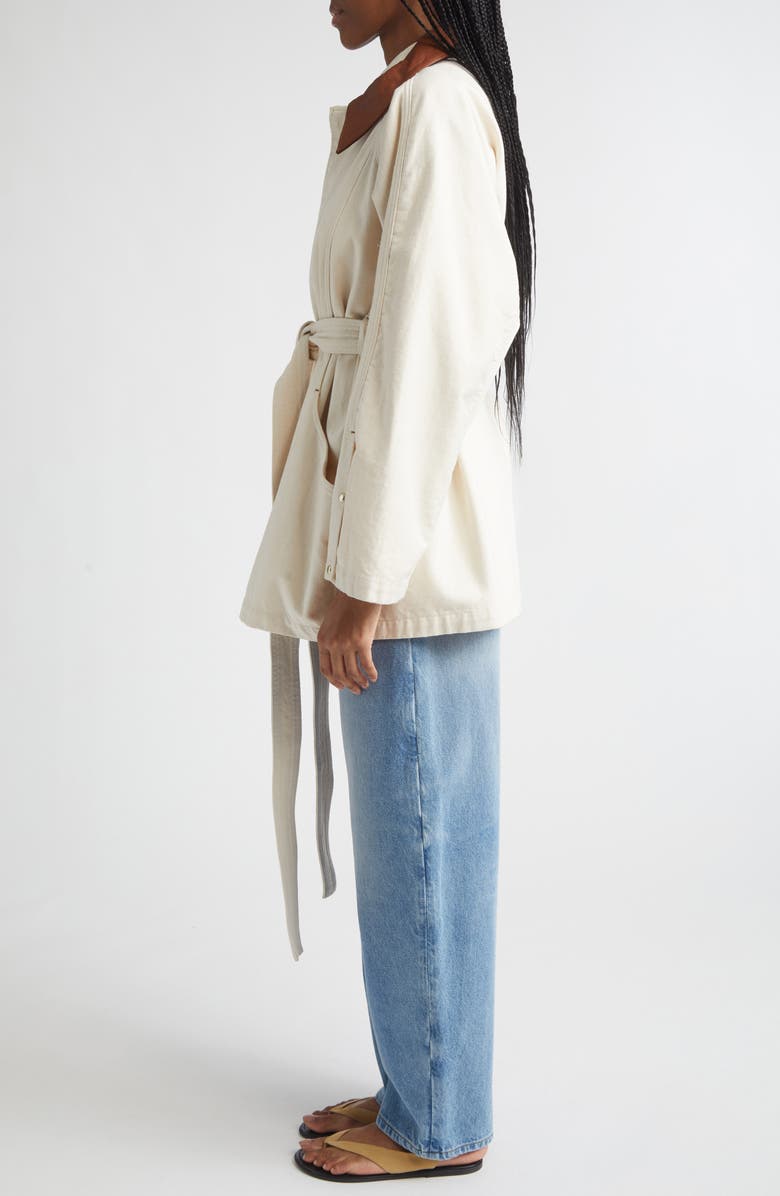 OSSOU Sweep Belted Denim Jacket with Denim Collar, Alternate, color, Buff Wash