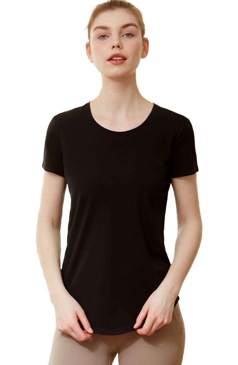 Rebody Active Rebody Essentials Scooped Short Sleeve Top, Main, color, Black