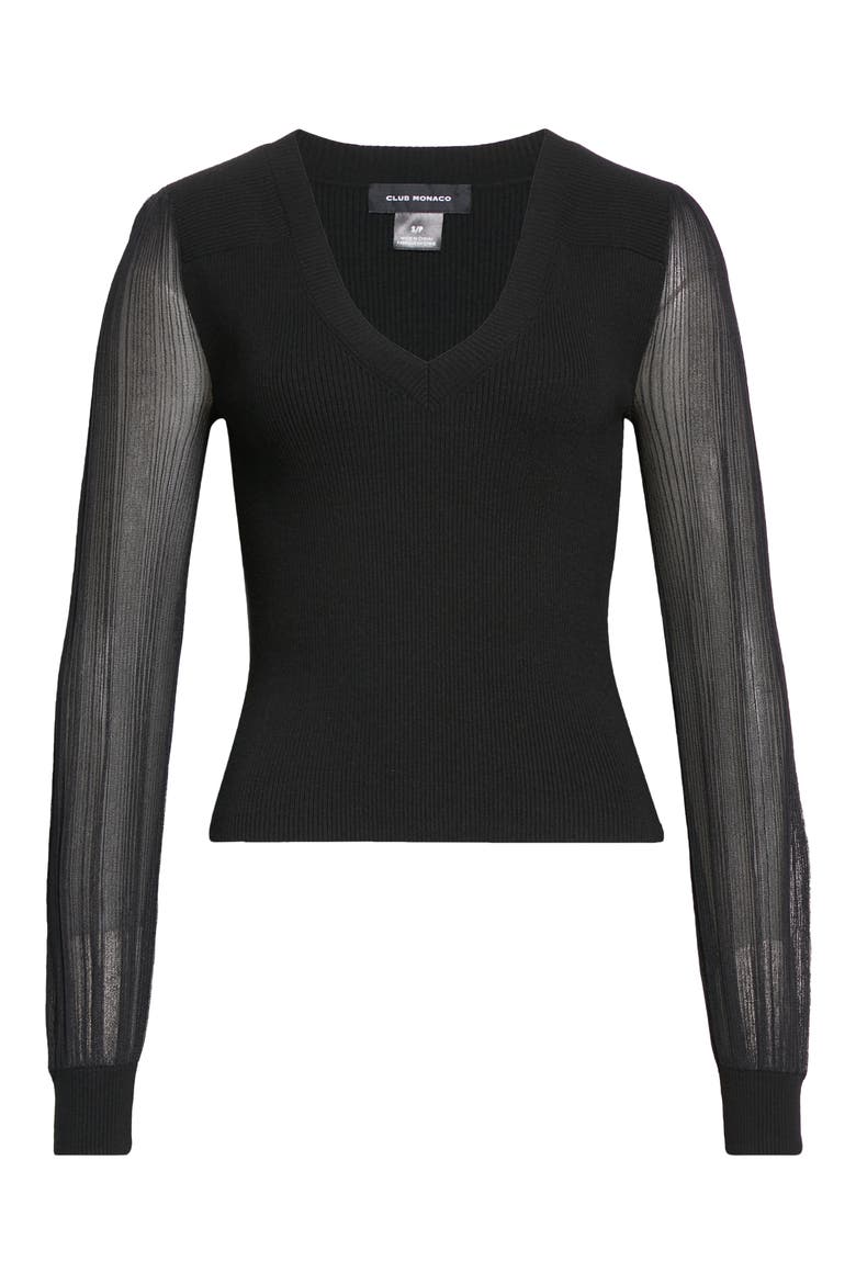 Mixed Yarn V- Neck Sweater, Alternate, color, BLACK