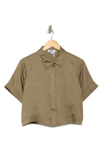 DONNA KARAN DONNA KARAN BOXY CROP BUTTON-UP SHIRT