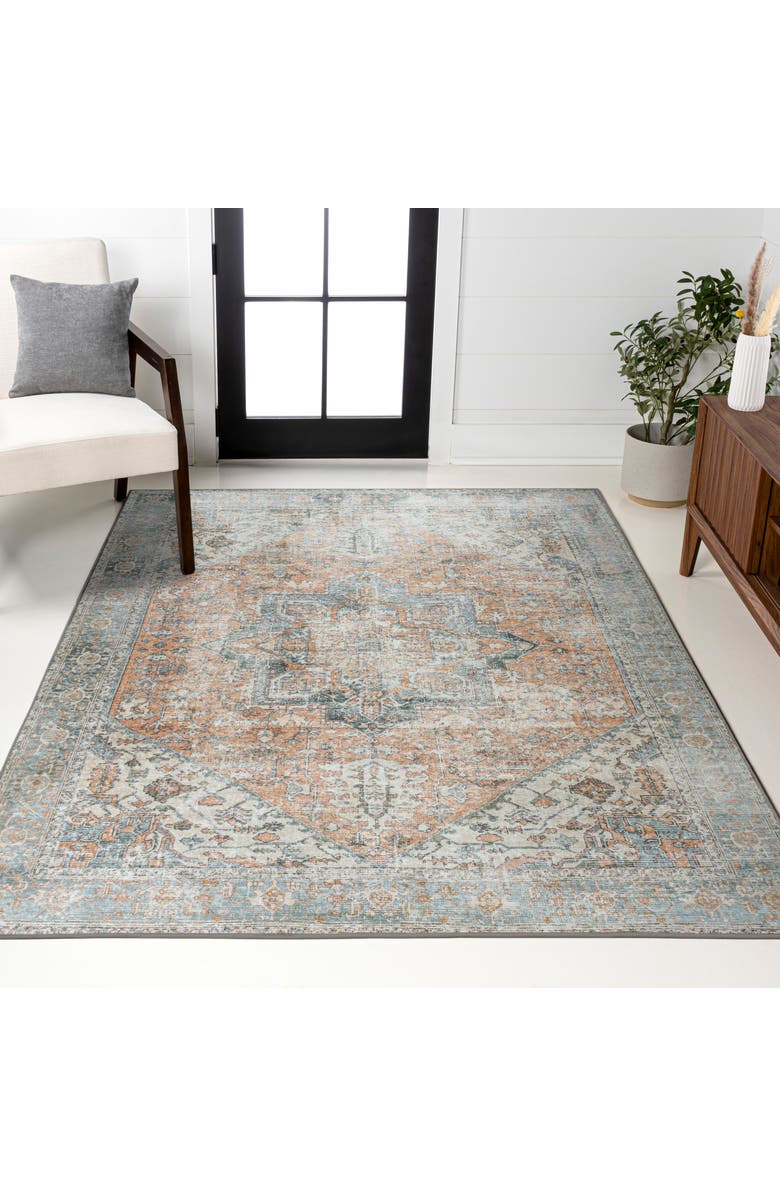 JONATHAN Y Armae Distressed Medallion Chenille Machine-Washable Area Rug, Alternate, color, Terra/Blue