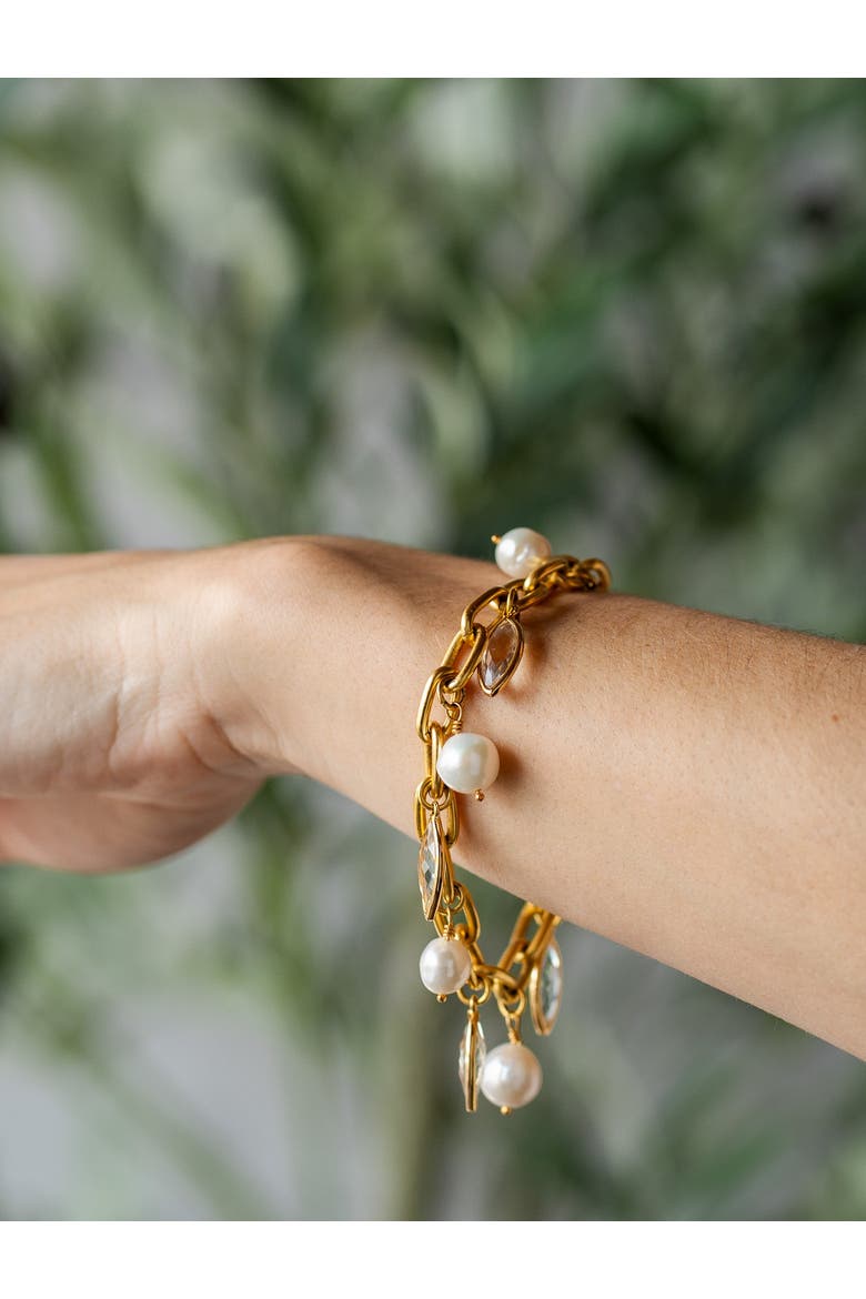 Marquise & Pearl Bracelet, Alternate, color, Gold