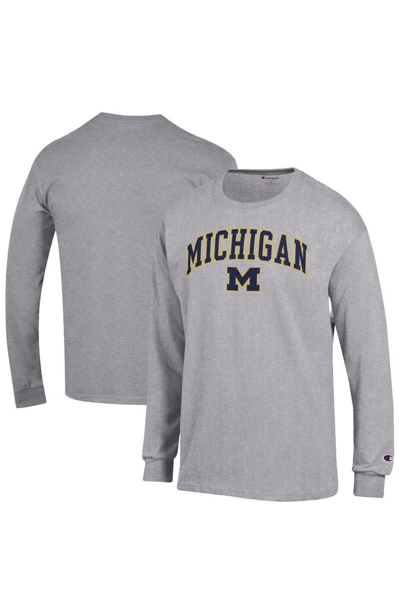 Champion Men's Champion  Heather Gray Michigan Wolverines Arch Over Logo Long Sleeve T-Shirt, Alternate, color, Heather Gray