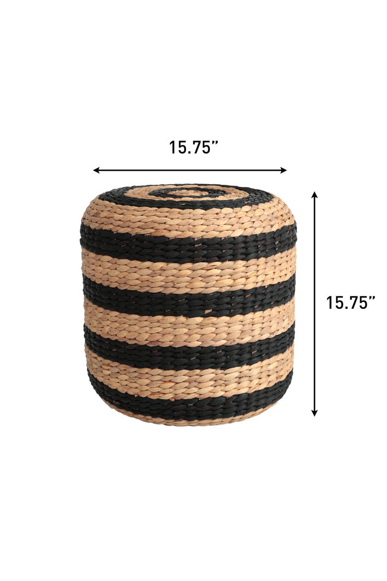 Aimee Bohemian Handwoven Water Hyacinth Round Floor Pouf Ottoman Accent Seat and Footstool for Living Room, Alternate, color, Black/Natural (Stripes)