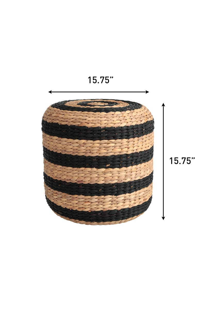 JONATHAN Y Aimee 15.7" Modern Minimalist Two-Tone Hand-Woven Hyacinth Stool, Alternate, color, Black/Natural (Stripes)