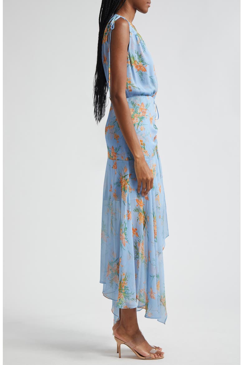 Dovima Floral Print Sleeveless Silk Dress, Alternate, color, BLUE OASIS MULTI