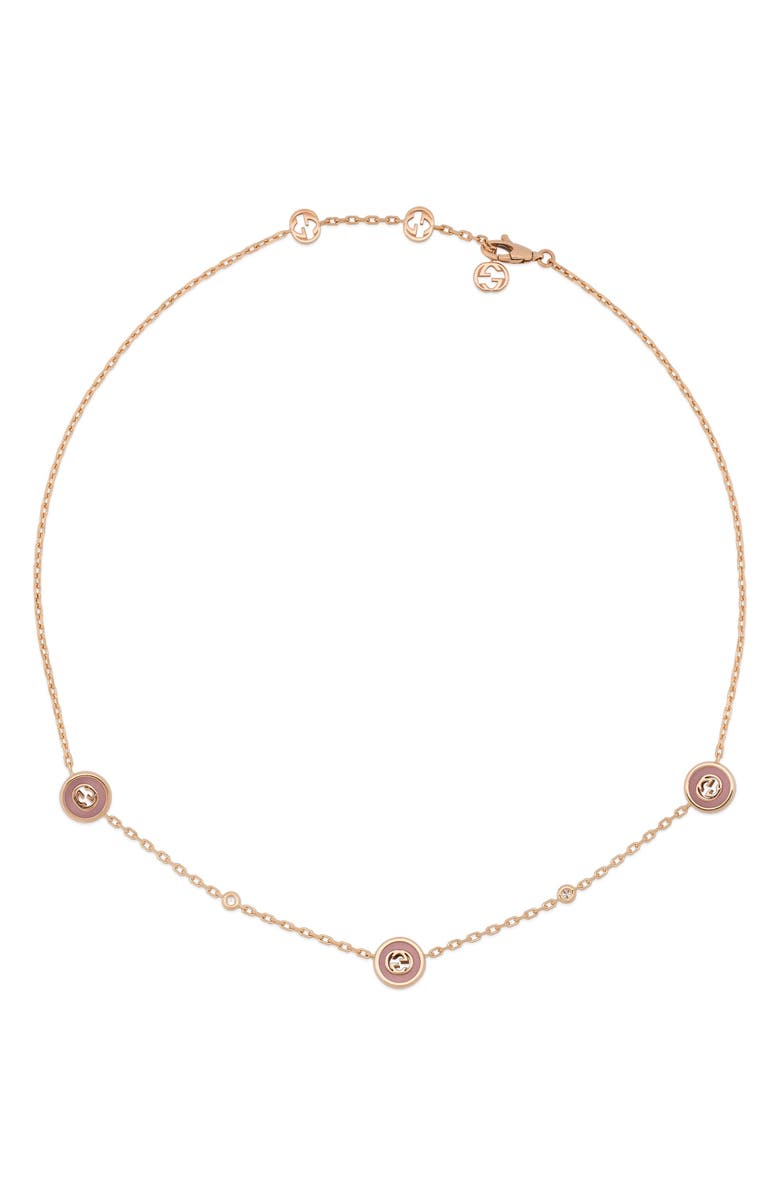Gucci Interlocking-G Diamond & Pink Opal Station Necklace, Alternate, color, Pink/ Rose Gold