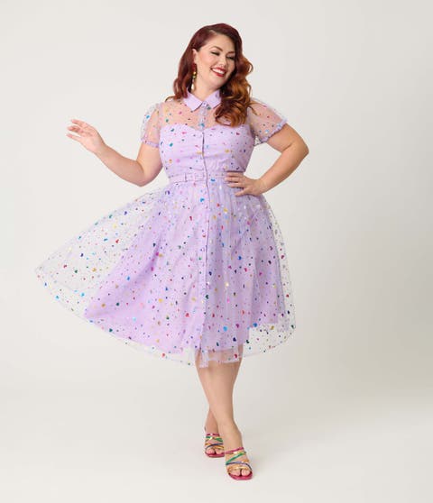 Plus Size 1950s Short Sleeve Collared Hollie Swing Dress