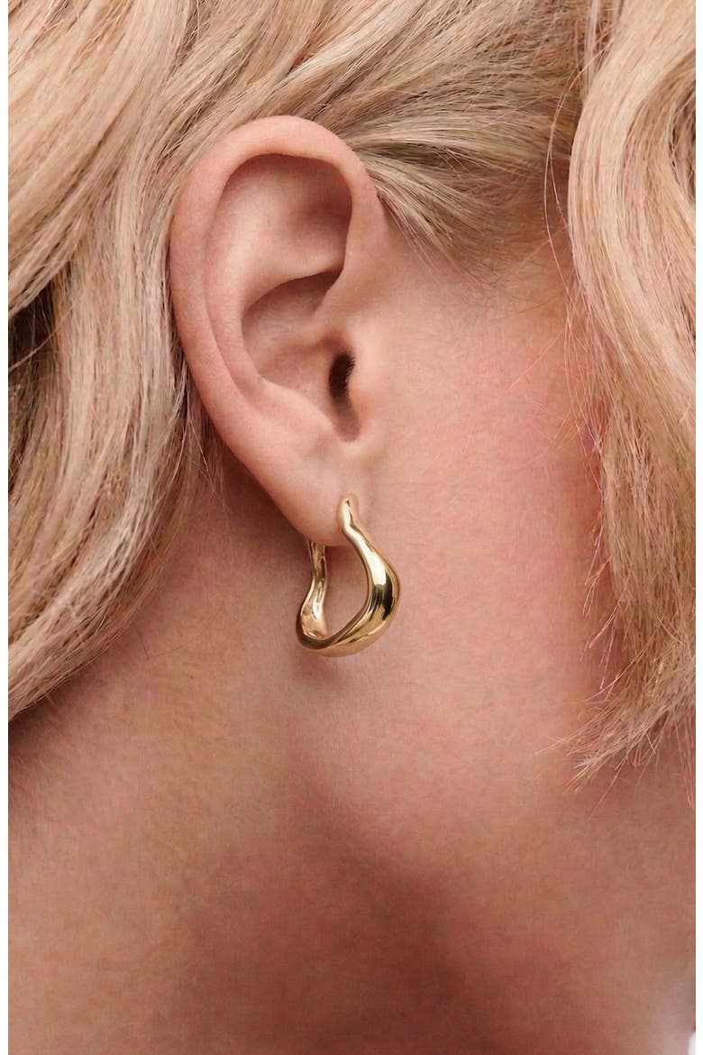 Curved Mini Hoop Earrings, Alternate, color, Gold
