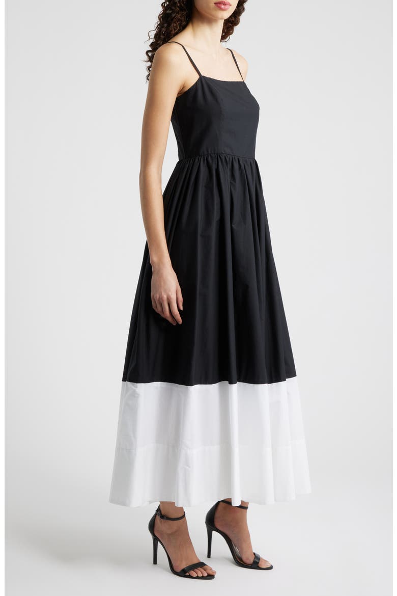 Colorblock Fit & Flare Midi Dress, Alternate, color, RICH BLACK