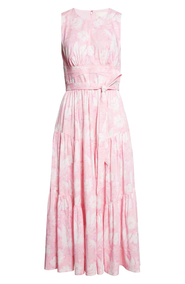 Cinq à Sept Holt Heirloom Petals Belted Midi Dress, Alternate, color, Rosewater Pink Multi