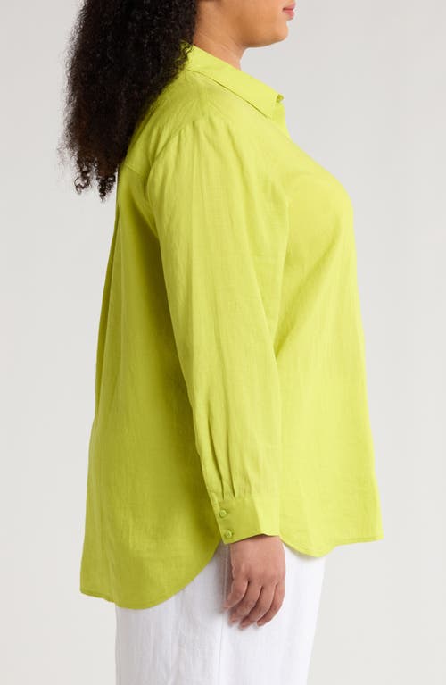 Eileen Fisher Classic Collar Organic Linen Button-up Shirt In Chartreuse
