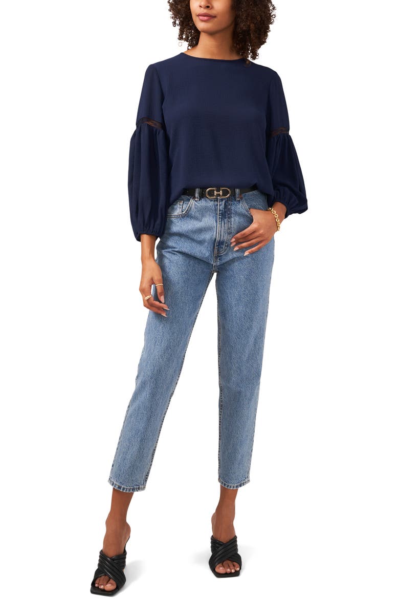 Vince Camuto Lace Detail Crepe Blouse, Alternate, color, Classic Navy