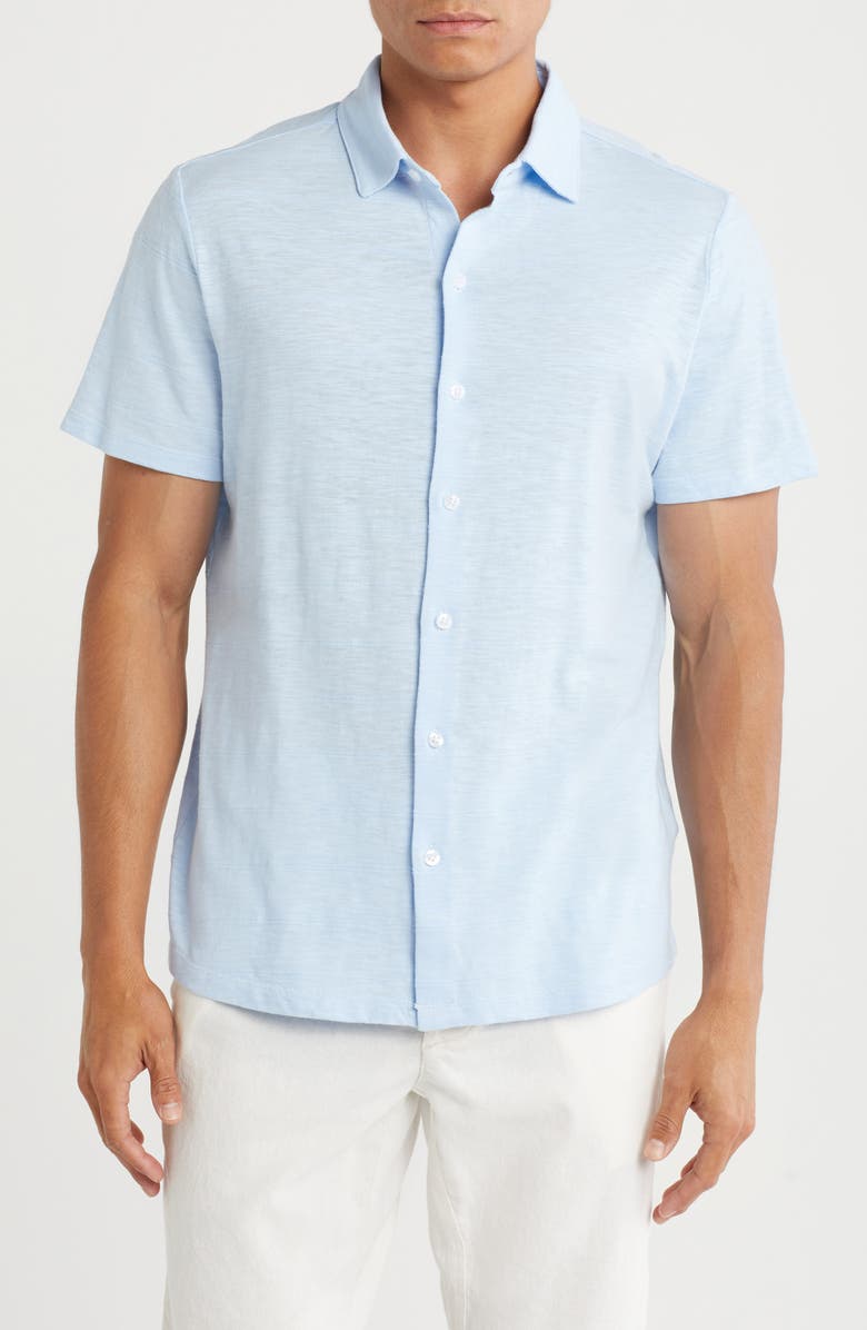 WESTZEROONE Forli Short Sleeve Cotton Knit Button-Up Shirt, Main, color, Blue