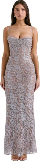 Azzurra Metallic Lace Body-Con Gown