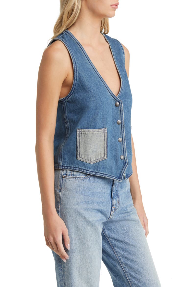 Frisco Flower Embroidered Denim Vest, Alternate, color, TWO TONE INDIGO